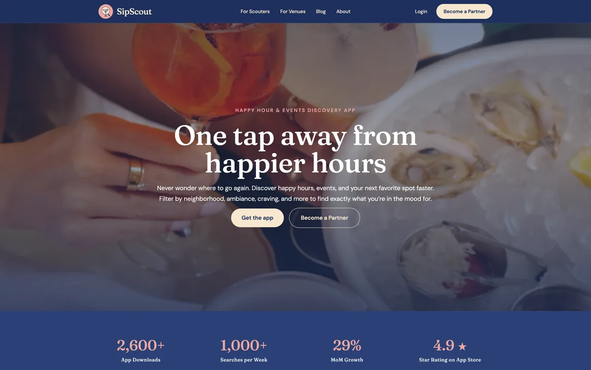 SipScout homepage — desktop