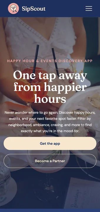 SipScout homepage — mobile